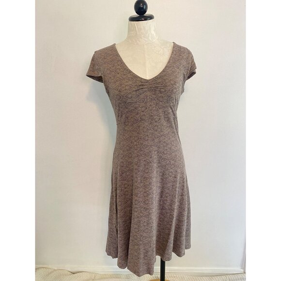 Toad & Co Womens V-Neck A-Line Brown Patterned Dress Size S Organic Cotton Blend - Picture 1 of 6